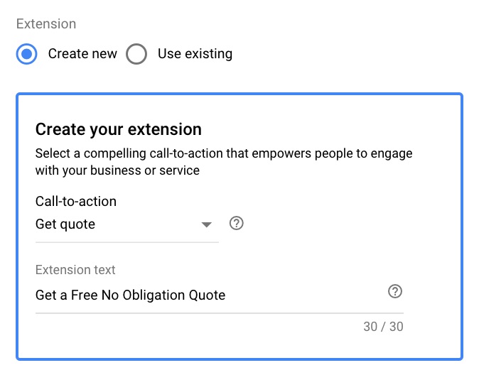 Google Ads Lead Form Extension Set-up - Step 1